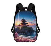 sinyumoney Children's Backpacks Sakura Japan Pagoda School Bag 3D Printed Children's School Backpack Fashion Travel Backpacks for Kids School Students 17inch