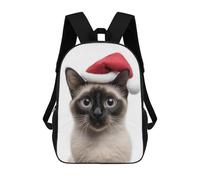 sinyumoney Children's Backpacks Siamese Cat with Santa Hat School Bag 3D Printed Children's School Backpack Fashion Travel Backpacks for Kids School Students 17inch