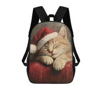 sinyumoney Children's Backpacks Sleeping Kitten in Santa Hat School Bag 3D Printed Children's School Backpack Fashion Travel Backpacks for Kids School Students 17inch