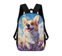 sinyumoney Children's Backpacks Smiling Welsh Corgi in Flowers School Bag 3D Printed Children's School Backpack Fashion Travel Backpacks for Kids School Students 17inch