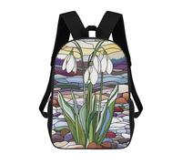 sinyumoney Children's Backpacks Snowdrops in Stained Glass School Bag 3D Printed Children's School Backpack Fashion Travel Backpacks for Kids School Students 17inch