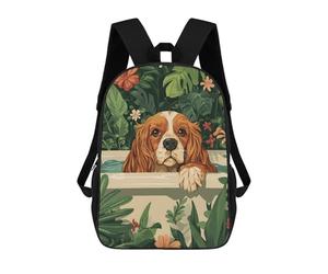 sinyumoney Children's Backpacks Spaniel Cavalier Dog in A Bath Tub School Bag 3D Printed Children's School Backpack Fashion Travel Backpacks for Kids School Students 17inch