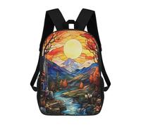 sinyumoney Children's Backpacks Stained Glass Autumn Landscape with River School Bag 3D Printed Children's School Backpack Fashion Travel Backpacks for Kids School Students 17inch