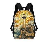 sinyumoney Children's Backpacks Stained Glass Lighthouse School Bag 3D Printed Children's School Backpack Fashion Travel Backpacks for Kids School Students 17inch
