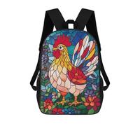sinyumoney Children's Backpacks Stained Glass Rooster School Bag 3D Printed Children's School Backpack Fashion Travel Backpacks for Kids School Students 17inch