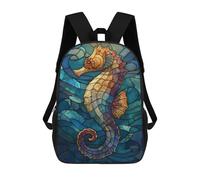 sinyumoney Children's Backpacks Stained Glass Seahorse in Ocean School Bag 3D Printed Children's School Backpack Fashion Travel Backpacks for Kids School Students 17inch