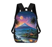 sinyumoney Children's Backpacks Tropical Island Landscape with Mountain And Moon School Bag 3D Printed Children's School Backpack Fashion Travel Backpacks for Kids School Students 17inch