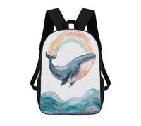 sinyumoney Children's Backpacks Watercolor Whale with Rainbow And Waves School Bag 3D Printed Children's School Backpack Fashion Travel Backpacks for Kids School Students 17inch