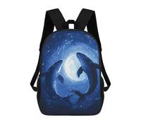 sinyumoney Children's Backpacks Whale Silhouettes Under Moon School Bag 3D Printed Children's School Backpack Fashion Travel Backpacks for Kids School Students 17inch