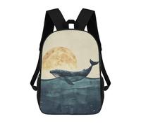 sinyumoney Children's Backpacks Whale Under The Moon School Bag 3D Printed Children's School Backpack Fashion Travel Backpacks for Kids School Students 17inch