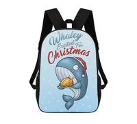 sinyumoney Children's Backpacks Whaley Christmas Whale School Bag 3D Printed Children's School Backpack Fashion Travel Backpacks for Kids School Students 17inch