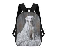 sinyumoney Children's Backpacks White Dog in Satin Draped School Bag 3D Printed Children's School Backpack Fashion Travel Backpacks for Kids School Students 17inch