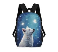 sinyumoney Children's Backpacks White Wolf And Butterflies School Bag 3D Printed Children's School Backpack Fashion Travel Backpacks for Kids School Students 17inch