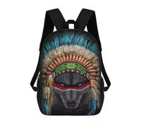 sinyumoney Children's Backpacks Wolf Chief Headdress Art Print School Bag 3D Printed Children's School Backpack Fashion Travel Backpacks for Kids School Students 17inch