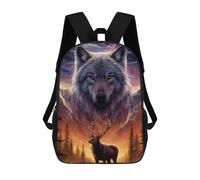 sinyumoney Children's Backpacks Wolf Deer Fantasy Landscape School Bag 3D Printed Children's School Backpack Fashion Travel Backpacks for Kids School Students 17inch