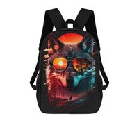 sinyumoney Children's Backpacks Wolf in Sunglasses Art Print School Bag 3D Printed Children's School Backpack Fashion Travel Backpacks for Kids School Students 17inch