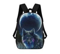 sinyumoney Children's Backpacks Wolf Under The Moon School Bag 3D Printed Children's School Backpack Fashion Travel Backpacks for Kids School Students 17inch