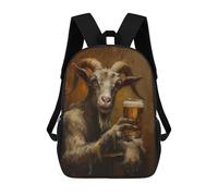 sinyumoney Children's School Backpack Beer Drinking Goat Teen Fashion Backpack Casual Backpack Boy Girl Teen School Bag 3D Printed Backpack 17inch