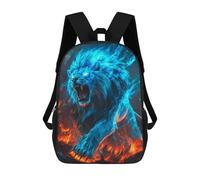 sinyumoney Children's School Backpack Blue Fire Lion Teen Fashion Backpack Casual Backpack Boy Girl Teen School Bag 3D Printed Backpack 17inch