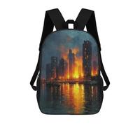 sinyumoney Children's School Backpack Cityscape Reflections at Night Fashion Schoolbag Fashion Unisex Travel Backpack School Bag 3D Cool Backpack 17inch