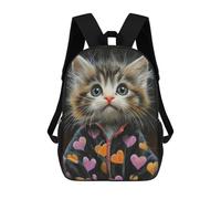 sinyumoney Children's School Backpack Cute Kitten in Heart Jacket-3 Fashion Schoolbag Fashion Unisex Travel Backpack School Bag 3D Cool Backpack 17inch