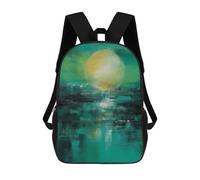 sinyumoney Children's School Backpack Emerald Horizon - Abstract Sun And Water Reflection Teen Fashion Backpack Casual Backpack Boy Girl Teen School Bag 3D Printed Backpack 17inch