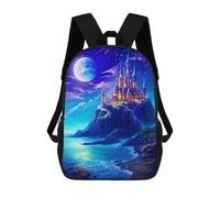 sinyumoney Children's School Backpack Enchanted Castle by The Sea -1 Fashion Schoolbag Fashion Unisex Travel Backpack School Bag 3D Cool Backpack 17inch