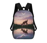 sinyumoney Children's School Backpack Fawn Drinking at Twilight Reflection Fashion Schoolbag Fashion Unisex Travel Backpack School Bag 3D Cool Backpack 17inch