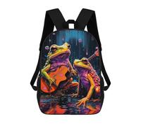 sinyumoney Children's School Backpack Frogs Playing Guitar in Rain Fashion Schoolbag Fashion Unisex Travel Backpack School Bag 3D Cool Backpack 17inch
