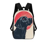 sinyumoney Children's School Backpack Loyal Black Dog Vector Portrait with Bold Red Sun Backdrop Teen Fashion Backpack Casual Backpack Boy Girl Teen School Bag 3D Printed Backpack 17inch