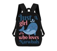 sinyumoney Children's School Backpack Narwhal Narwhal Lover Teen Fashion Backpack Casual Backpack Boy Girl Teen School Bag 3D Printed Backpack 17inch