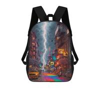 sinyumoney Children's School Backpack Rainbow Cityscape with Lightning Strike Fashion Schoolbag Fashion Unisex Travel Backpack School Bag 3D Cool Backpack 17inch