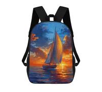 sinyumoney Children's School Backpack Sailboat on The Beach Teen Fashion Backpack Casual Backpack Boy Girl Teen School Bag 3D Printed Backpack 17inch
