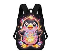 sinyumoney Children's School Backpack Shiny Diamond Penguin Teen Fashion Backpack Casual Backpack Boy Girl Teen School Bag 3D Printed Backpack 17inch