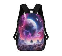 sinyumoney Children's School Backpack Three Moon Alien Landscape Teen Fashion Backpack Casual Backpack Boy Girl Teen School Bag 3D Printed Backpack 17inch