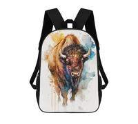 sinyumoney Children's School Backpack Watercolor Bison Teen Fashion Backpack Casual Backpack Boy Girl Teen School Bag 3D Printed Backpack 17inch