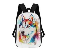 sinyumoney Children's School Backpack Watercolor Siberian Husky Teen Fashion Backpack Casual Backpack Boy Girl Teen School Bag 3D Printed Backpack 17inch