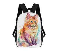 sinyumoney Children's School Backpack Watercolor Somali Cat Art Teen Fashion Backpack Casual Backpack Boy Girl Teen School Bag 3D Printed Backpack 17inch
