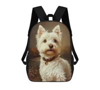 sinyumoney Children's School Backpack White West Highland Terrier Portrait Fashion Schoolbag Fashion Unisex Travel Backpack School Bag 3D Cool Backpack 17inch