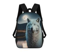 sinyumoney Children's School Backpack White Wolf And The Moon Teen Fashion Backpack Casual Backpack Boy Girl Teen School Bag 3D Printed Backpack 17inch