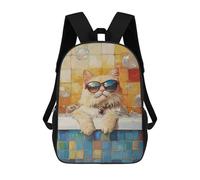 sinyumoney Chill Cat in Sunglasses Bathtub Children's Backpack, Schoolbag Large Capacity Students Bookbag Rucksack Knapsack for Boys Girls Adults Teen 17inch