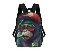 sinyumoney Chill Monkey Vibe Kids School Backpack School Bag 3D Printed School Bag for Boys Elementary And Middle School Students 17inch