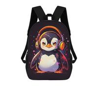 sinyumoney Chill Penguin Headphones Backpack with Pocket 3D Printed Backpacks, Travel Rucksacks Book Bags Kids School Bag 17inch