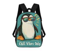 sinyumoney Chill Penguin with Sunglasses Illustration 3D Printed 17 Inch School Backpack Casual Children's Backpacks 3D Printed for Boys Elementary And Middle