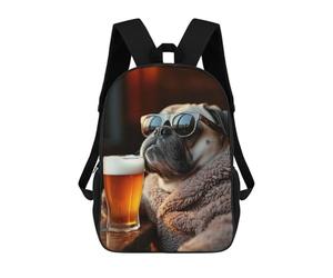 sinyumoney Chill Pug Beer Dog Kids Backpack, Kids School Bag 3D Printed School Backpacks for Boys And Teenager School Students 17inch
