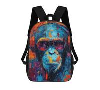sinyumoney Chimp DJ Headphones Sunglasses Art Print Children's Backpacks 17inch School Backpack 3D Printed Bag Bookbag for Kids Travel Rucksacks Boy Girl Book Bags Kids School Bag