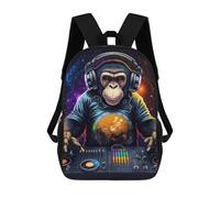 sinyumoney Chimp DJ in Space Children's Backpack, Schoolbag Large Capacity Students Bookbag Rucksack Knapsack for Boys Girls Adults Teen 17inch