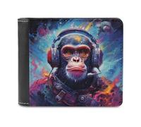 sinyumoney Chimpanzee Astronaut in Space 3D Print PU Leather Men's Wallet Credit Card Holder Banknote Compartments Wallets for Boys Girls 11.7cm*9.5cm