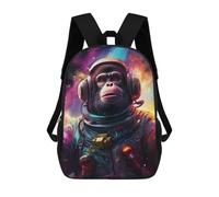 sinyumoney Chimpanzee Astronaut in Space Children's Backpack, Schoolbag Large Capacity Students Bookbag Rucksack Knapsack for Boys Girls Adults Teen 17inch