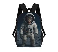 sinyumoney Chimpanzee Astronaut on The Moon Children's Backpack, 3D Printed School Backpack, Backpack for Boys Girls, Adjustable School Bag for Primary School 17inch